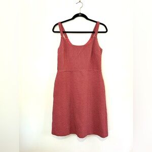LOFT Pink and Black Striped Midi Dress